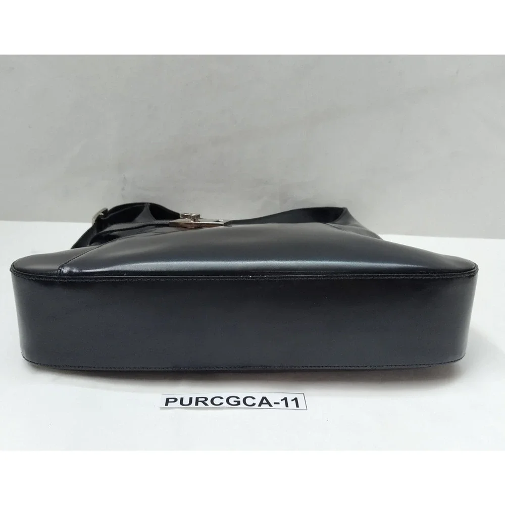 Salvatore Ferragamo Black Patent Leather Zipper Closure Hobo Shoulder Bag